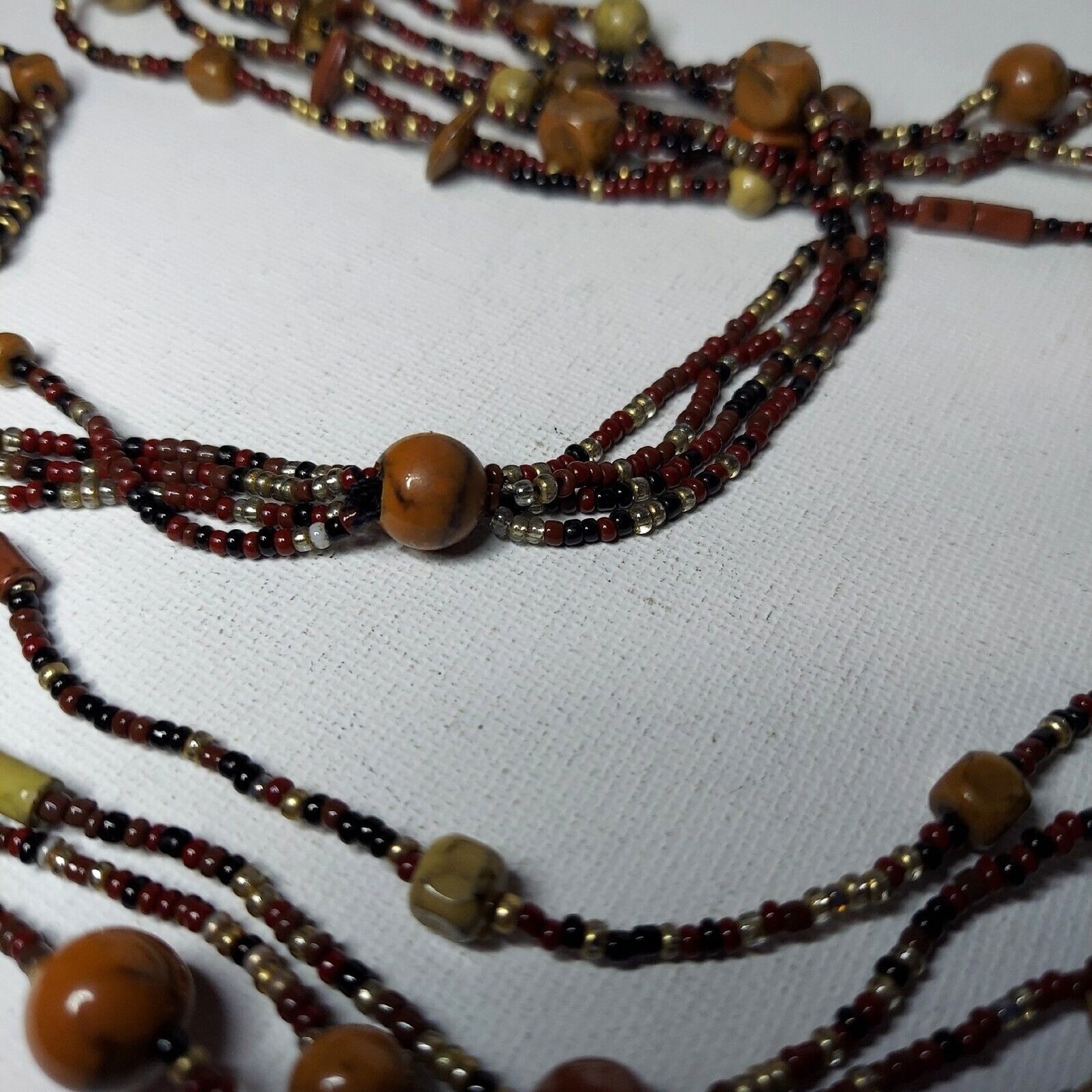 Vintage Necklace 4-strand Varied sizes and color beads 34″