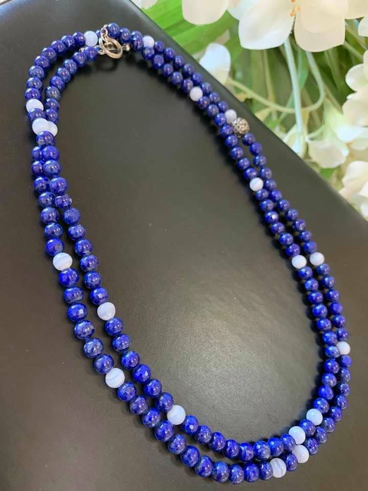 Beautiful Royal Blue Beads Long Necklace, Bracelet, 158 Beads, 38 inches