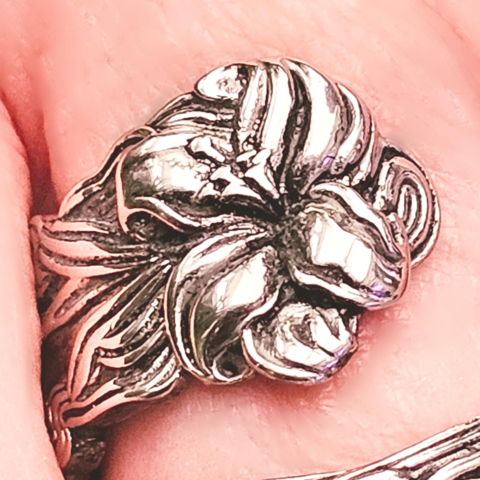 Lily Flower Spoon Ring Adjustable Silver Plated Stargazer Floral Boho & Boxed
