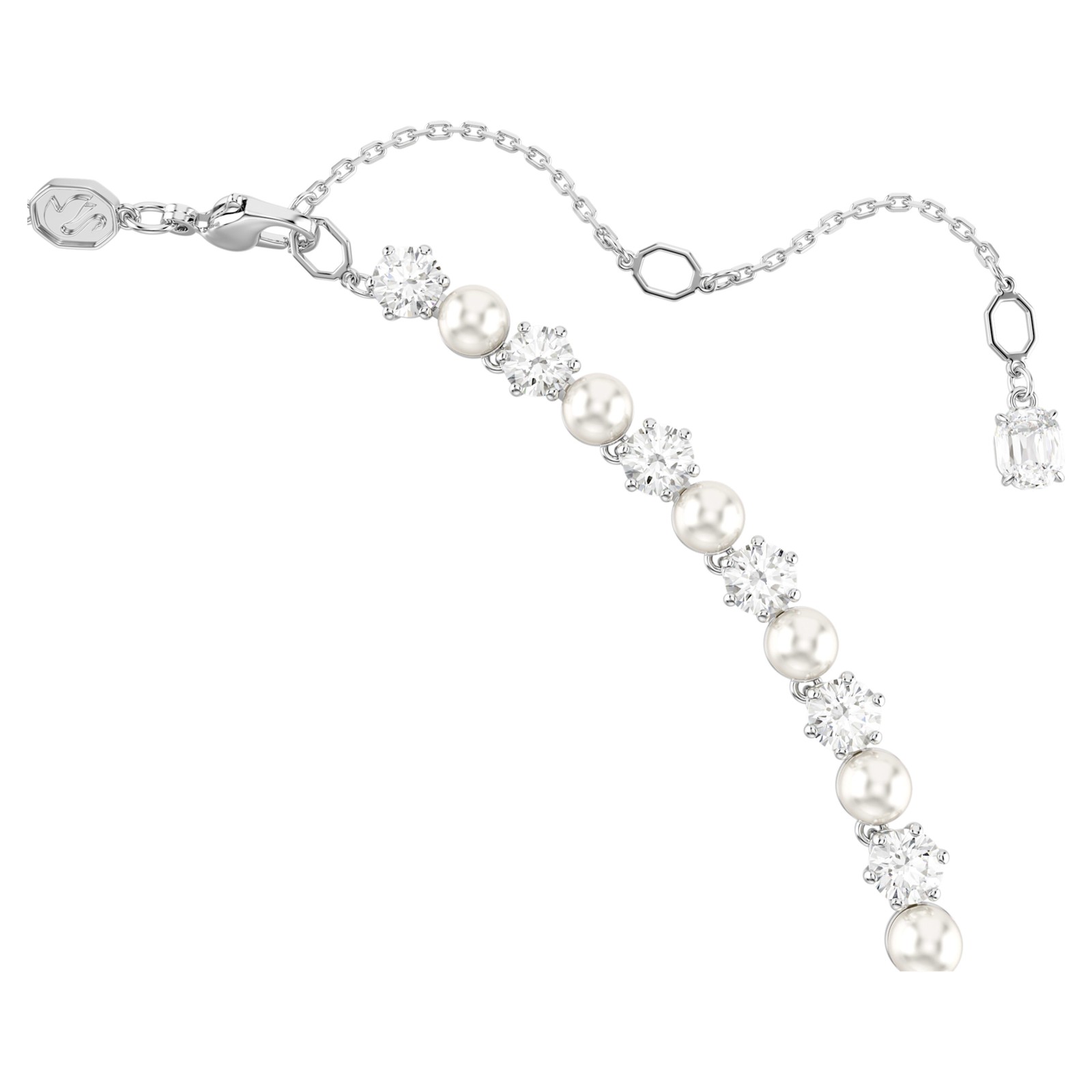 Swarovski Matrix Tennis Necklace, Crystal Pearl, Round Cut, White 5689623