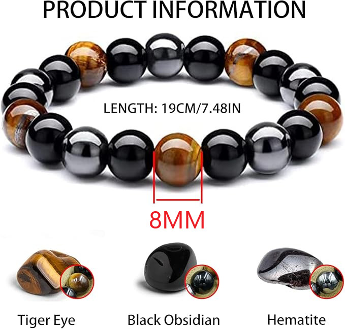 Natural Energy Healing Stretch Bracelet Stone Hematite Tiger Eye for Men Women
