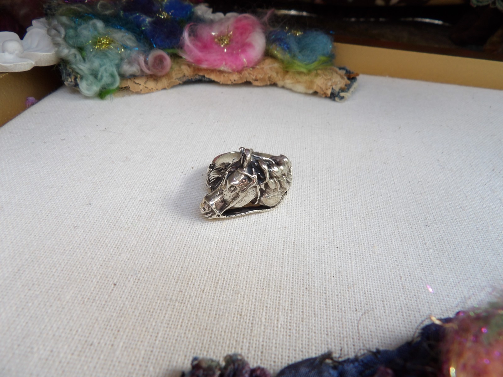 sterling silver ring, artisan, new, stamped, horse
