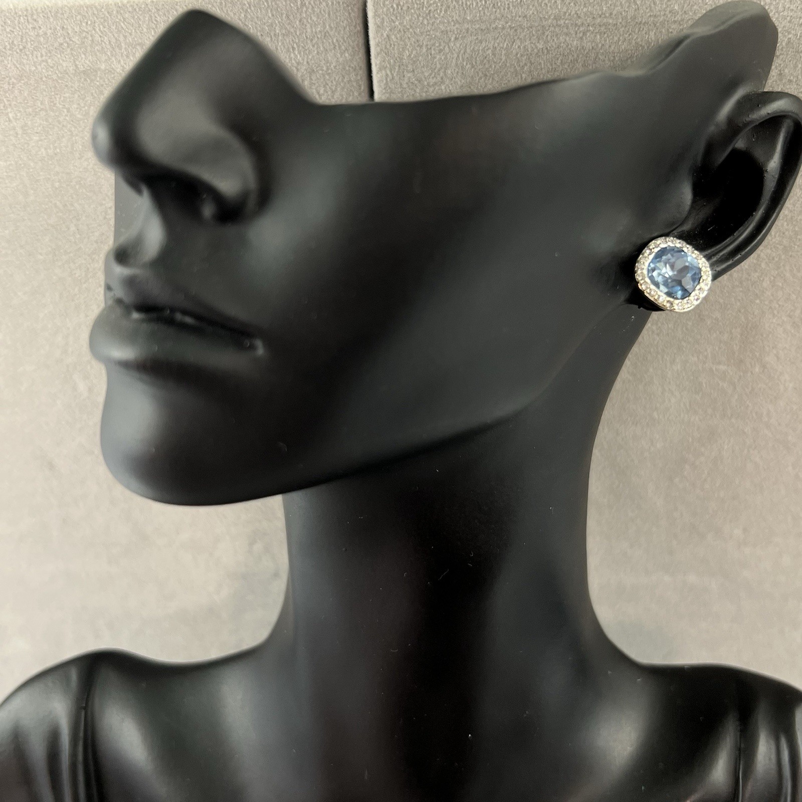 4 Pair Silver/Gold-Tone Earrings Stud Glass Rhinestone Dainty Blue Green Faceted