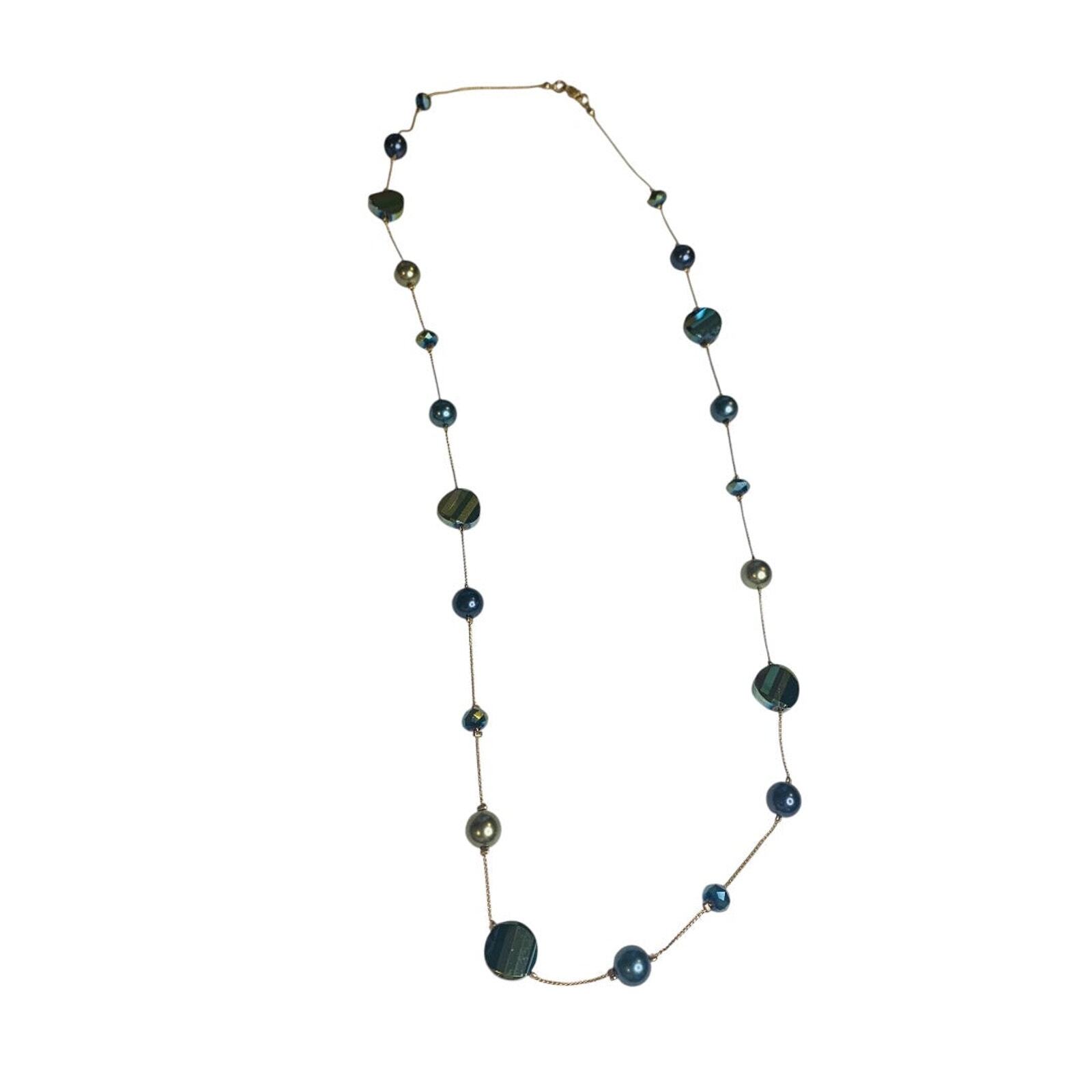 Goldtone Blue Green 32 Inch Strand String Necklace Lobster Clasp