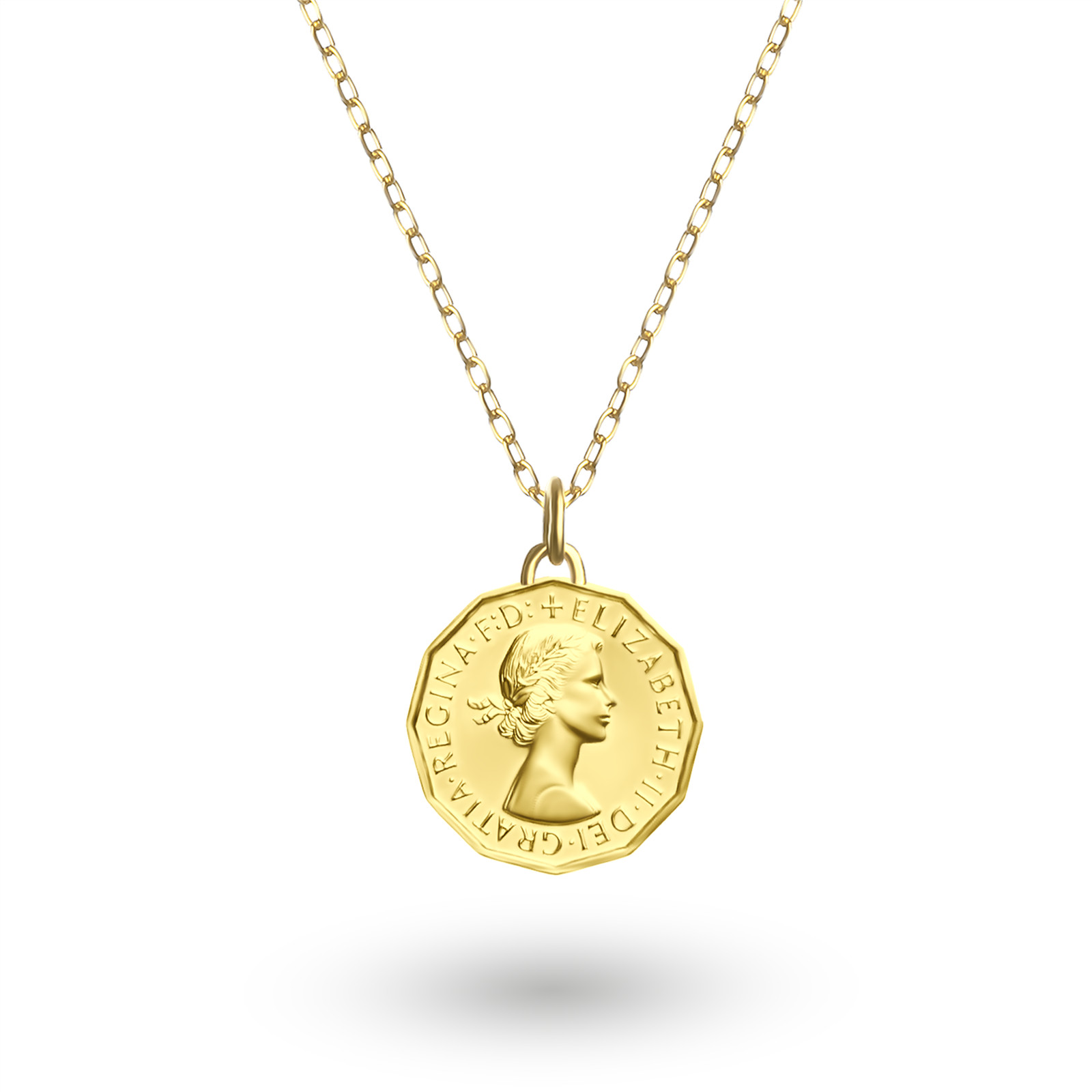 18K Gold Plated British 3 Pence Coin Medallion | Necklace | Queen Elizabeth II