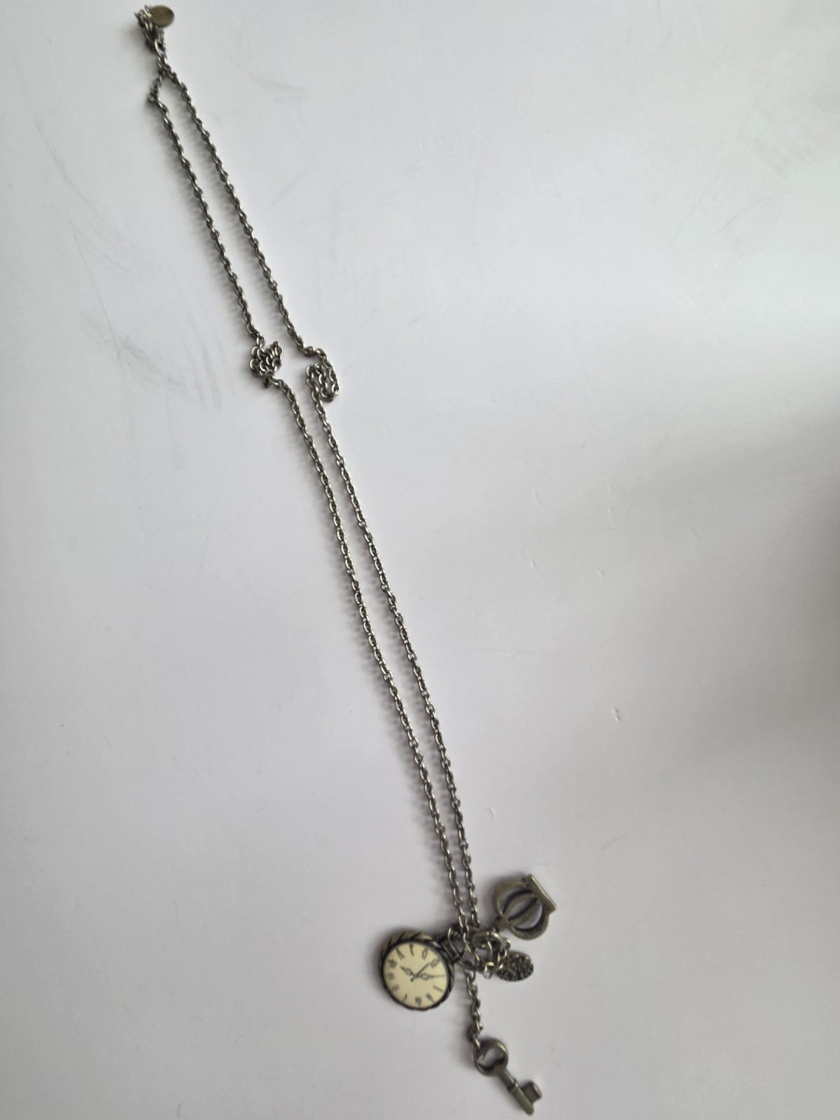 Claire’s Lengthy Pendant Chain Necklace- Clock, Key & Crown-chain Measures 32 In