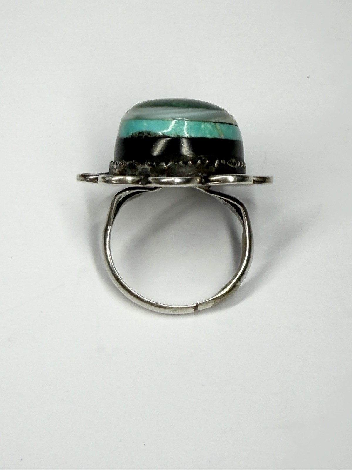 Vintage Navajo SC Sterling Silver Multi Stone Inlay Ring Size 7