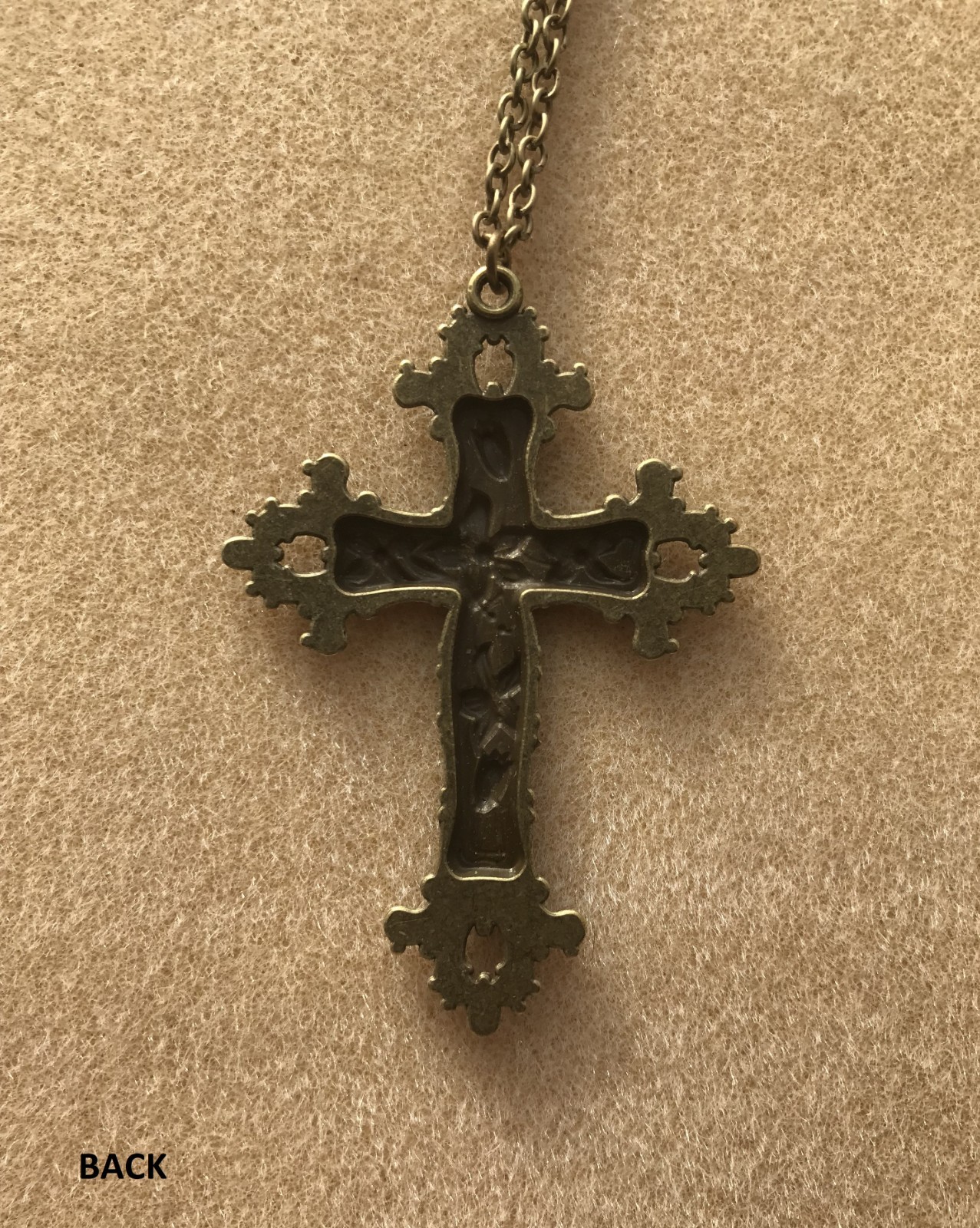 Large Gothic Vintage Bronze Ornate Cross 24″ Chain Necklace in Gift Bag