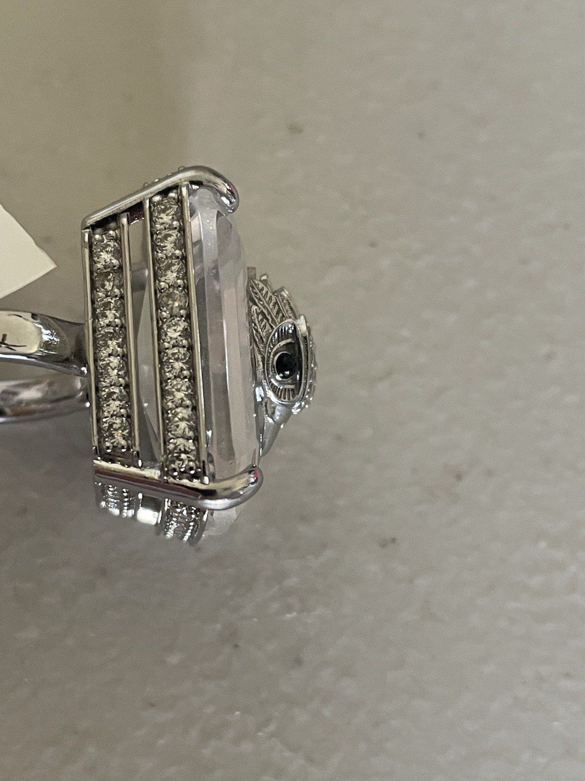 KURT GEIGER LONDON EXTRA LARGE SILVER TONE EMERALD CUT COCKTAIL RING IN CLEAR 8