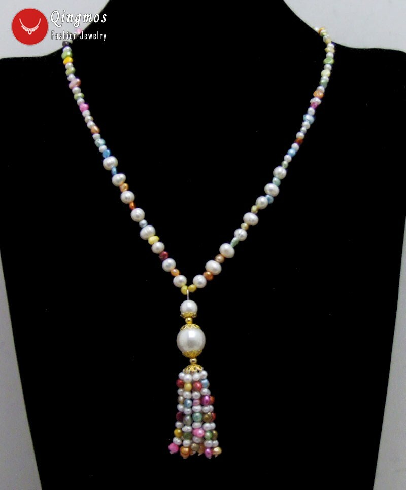 4-5mm Multicolor Baroque Natural Pearl Tassel Pendant & Necklace for Women 20”