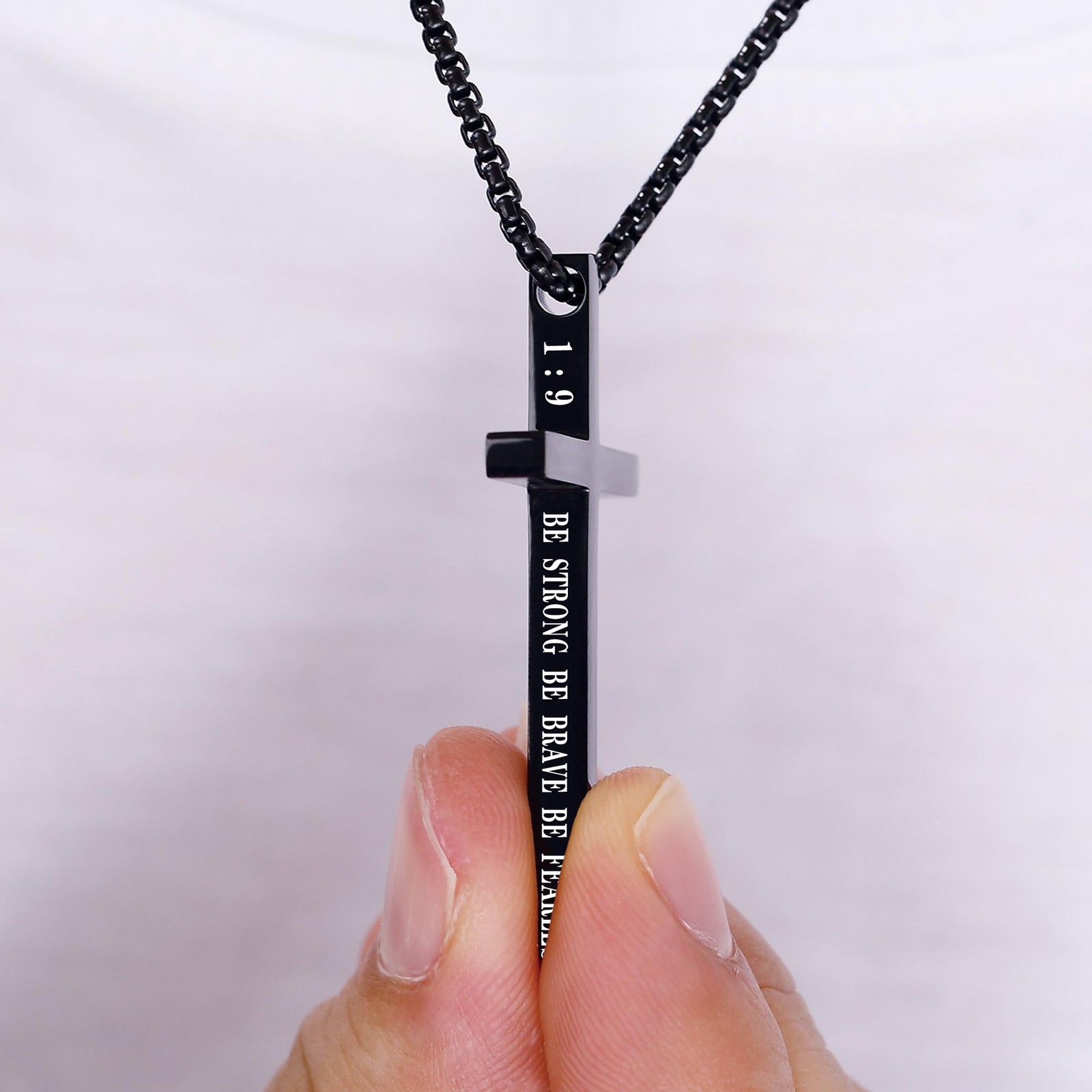 Cross Necklace for Men Christmas Gift Cross Pendant Strength Bible Verse Stainle