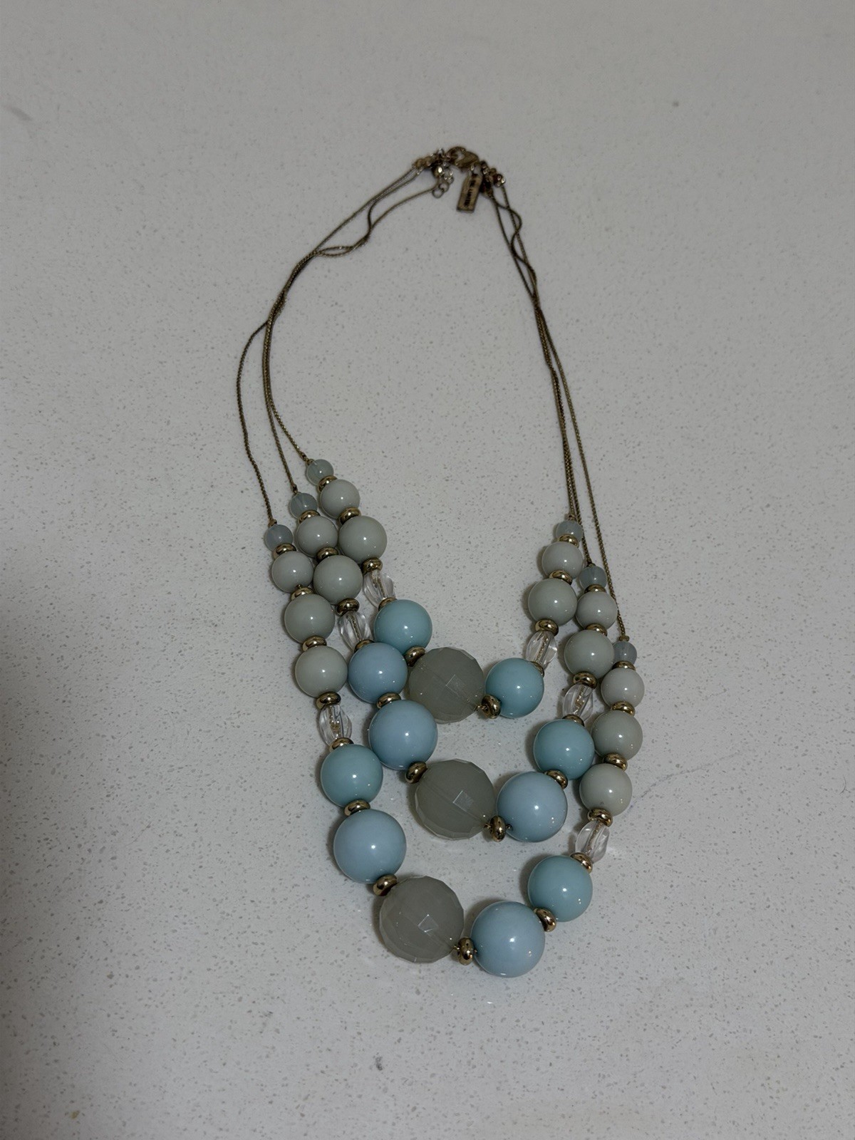 The Limited Gold Tone Layered Beaded Necklace Blue Gray White Lobster
