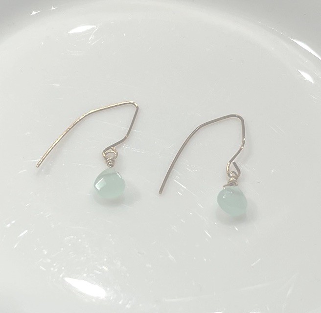 14k Yellow Gold Filled Aqua Blue Chalcedony Briolette Drop Dangle Earrings