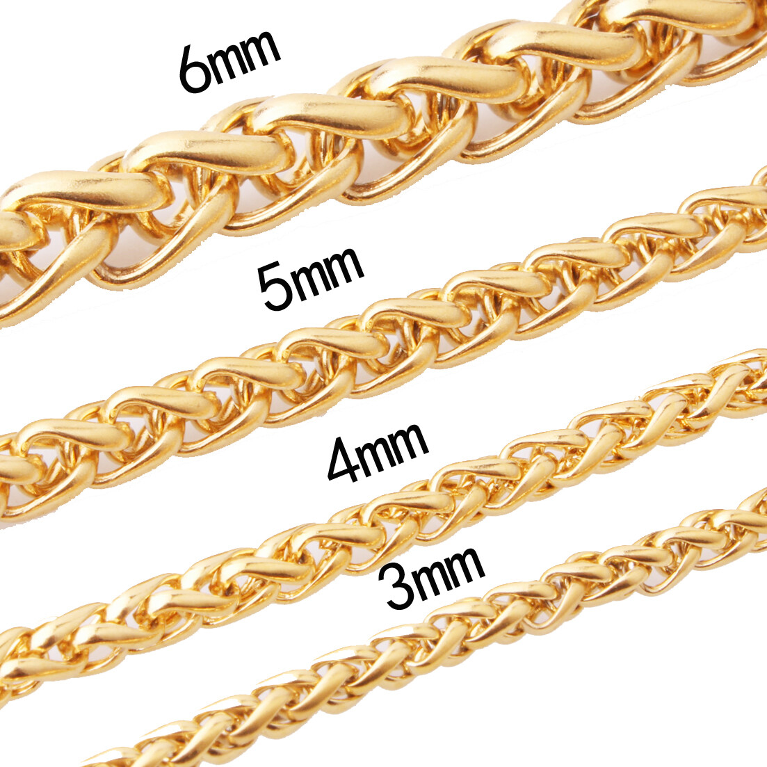 3/4/5/6/7MM Women Men Chain Stainless Steel Wheat Braided Gold Tone Necklace Hot