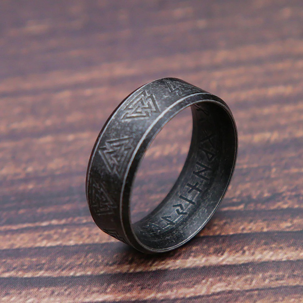 Viking Rune Ring Stainless Steel Odin Amulet Retro Unisex Jewelry Gift