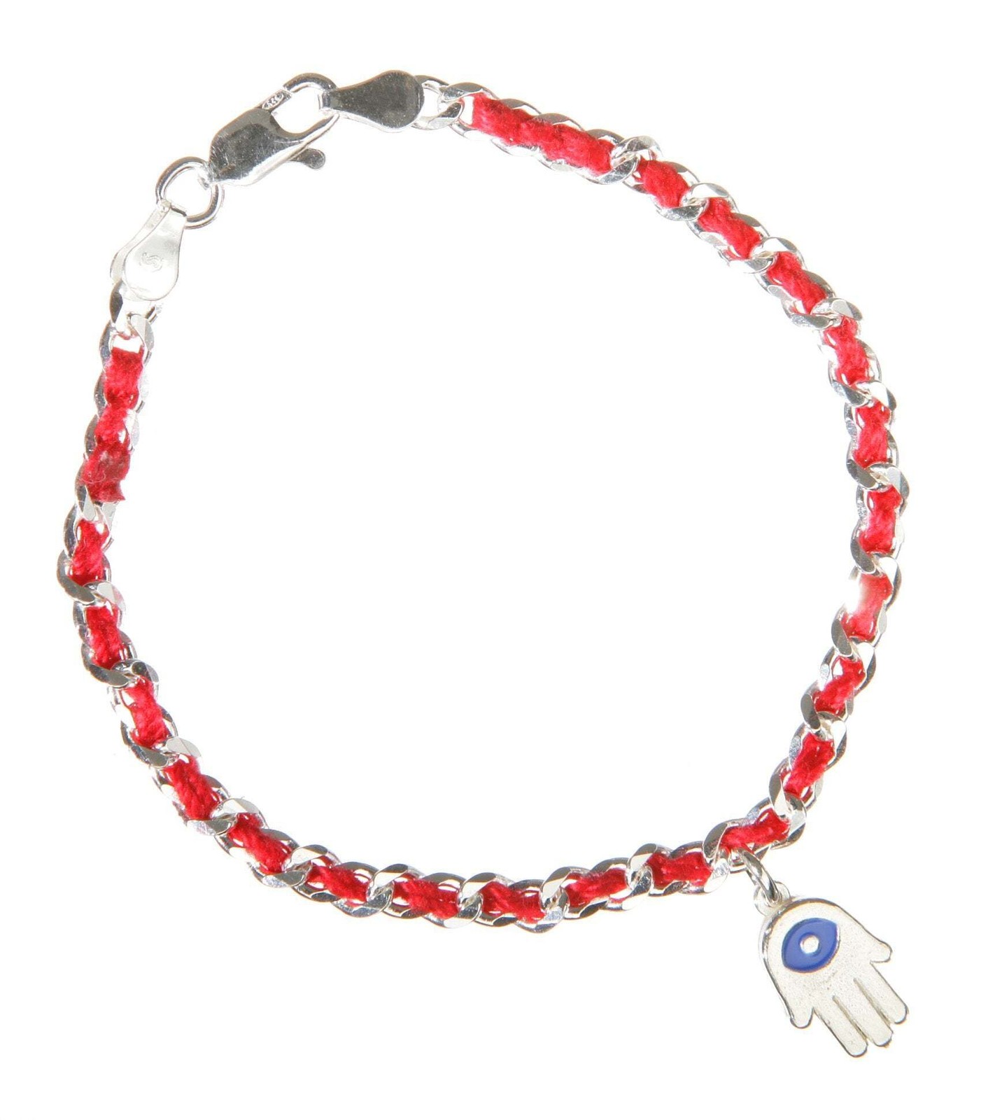 925 Sterling Silver Chamsa Evil Eye Red String Bracelet 7 inch Kabbalah