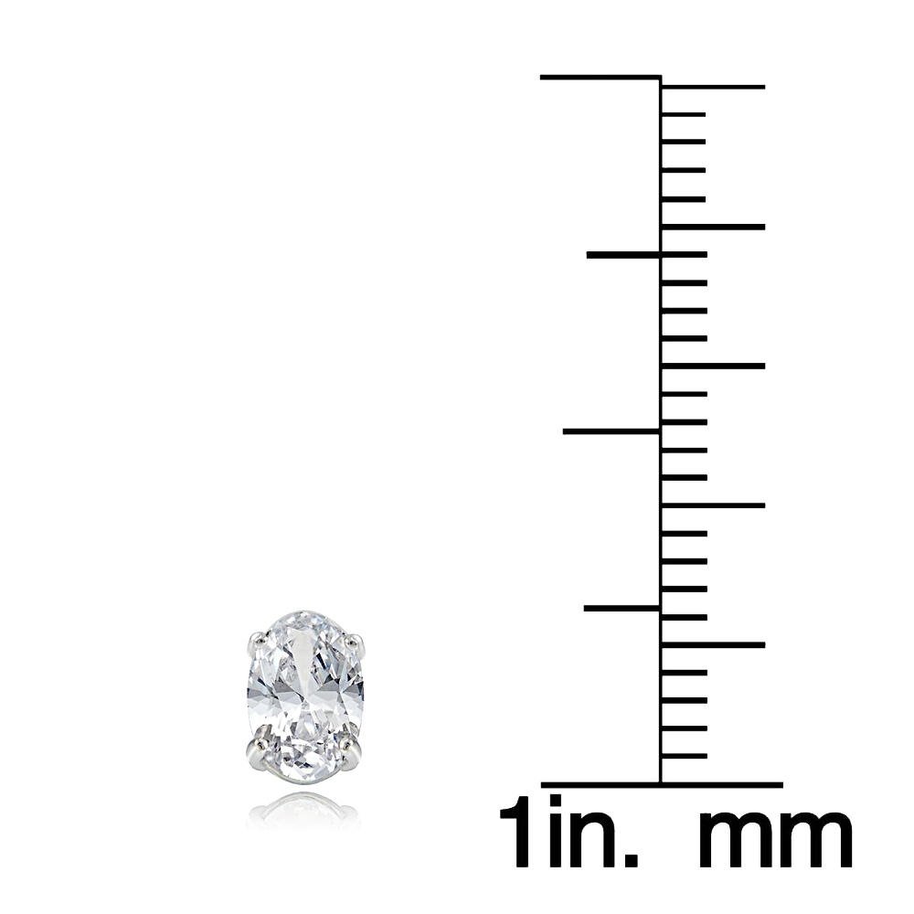 Sterling Silver 1.50ct White Zircon 6×4 Oval Stud Earrings
