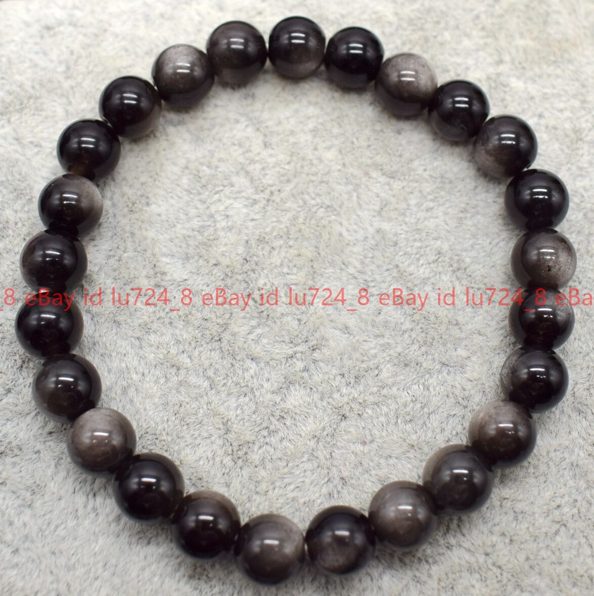 Natural 8mm Silver Obsidian Gemstone Round Beads Elastic Bracelet Jewelry 6-9″