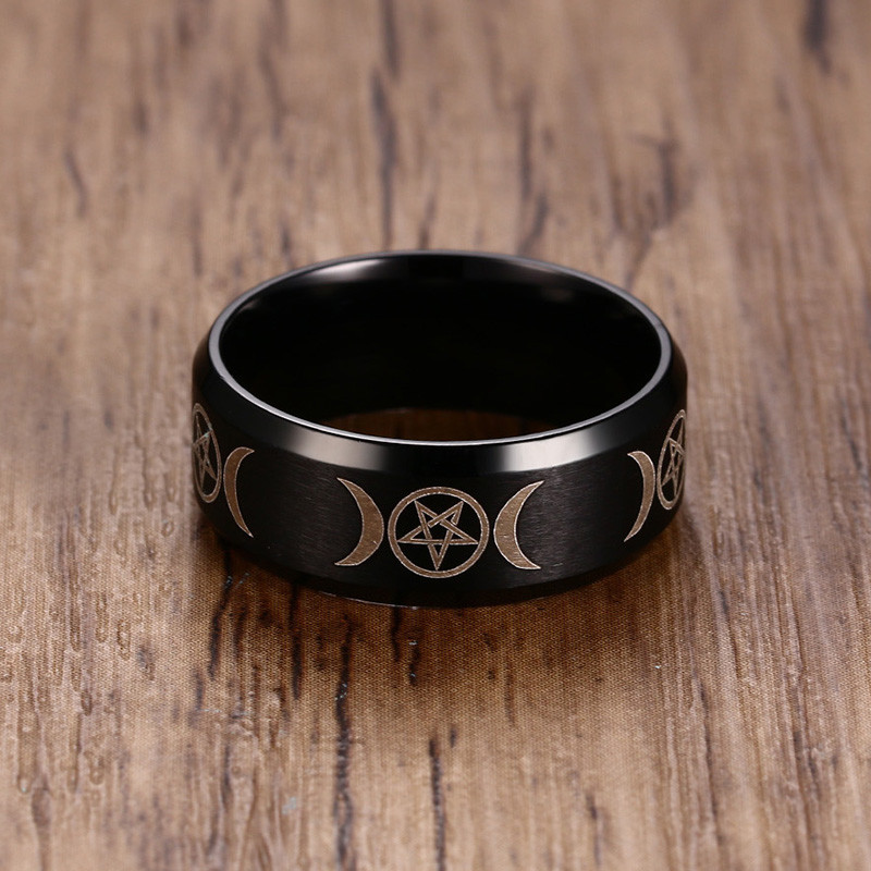 Men Ring Sun Lunar Moon Phase Astronomy Triple Goddess Jewelry Stainles Steel