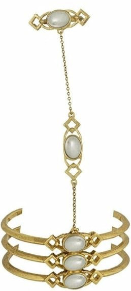 House of Harlow 1960 Lady of Grace Grey Stone Hand Chain Goldtone Bracelet NWT