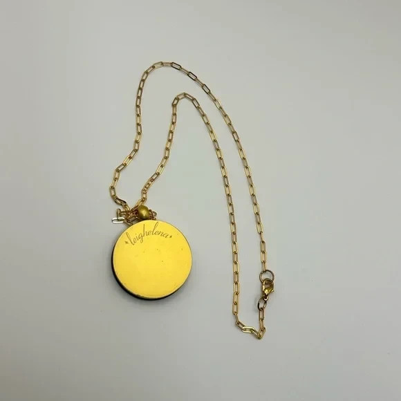 LeighElena Artisan Magnetic Pendant Necklace Oval Link Turquoise & Gold Tone