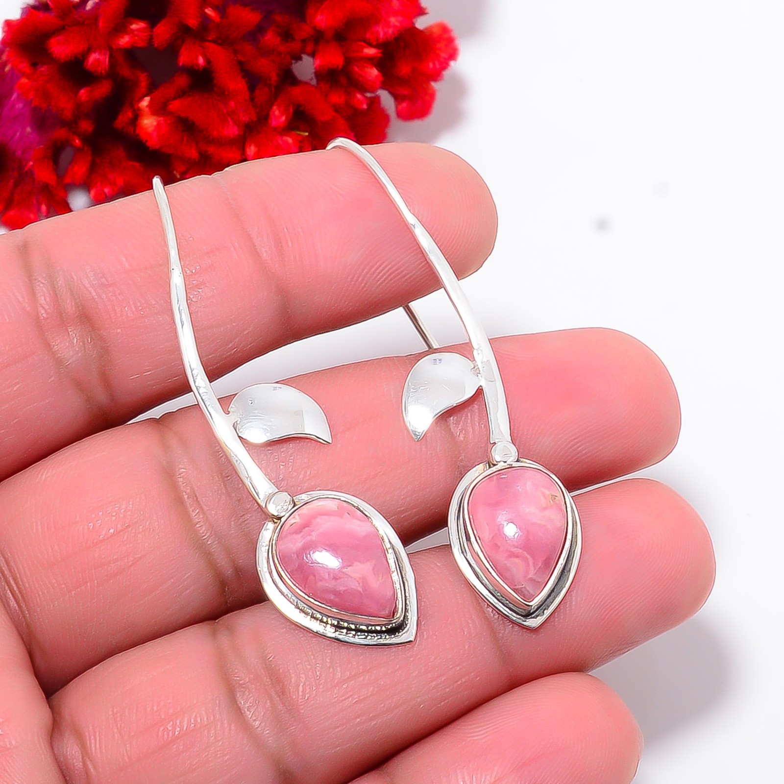 Rhodochrosite – Argentina Designer Handmade 925 Sterling Silver Earring 2.07″ E6