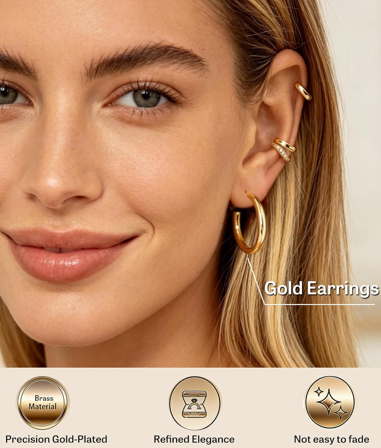 9 Pairs Gold Hoop Earrings for Women, 14K Gold Plated Chunky Hoop Earrings Set,