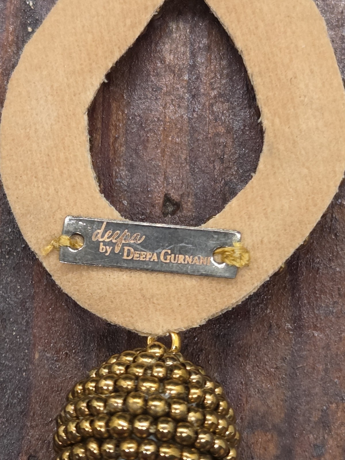 Deepa Gurnani Beaded Teardrop Tassels Ball Dangle Earrings Gold Drops Boho Chic