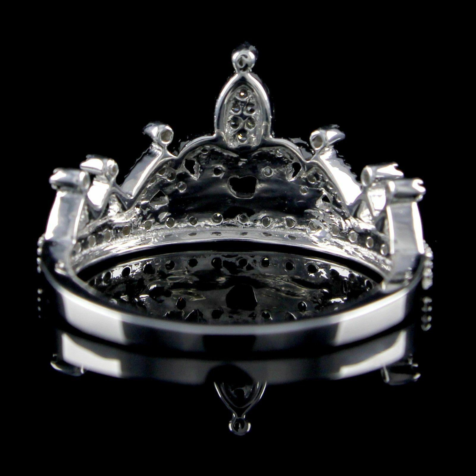 Natural Diamond Crown Band Ring 10k White Gold Plated Size 10