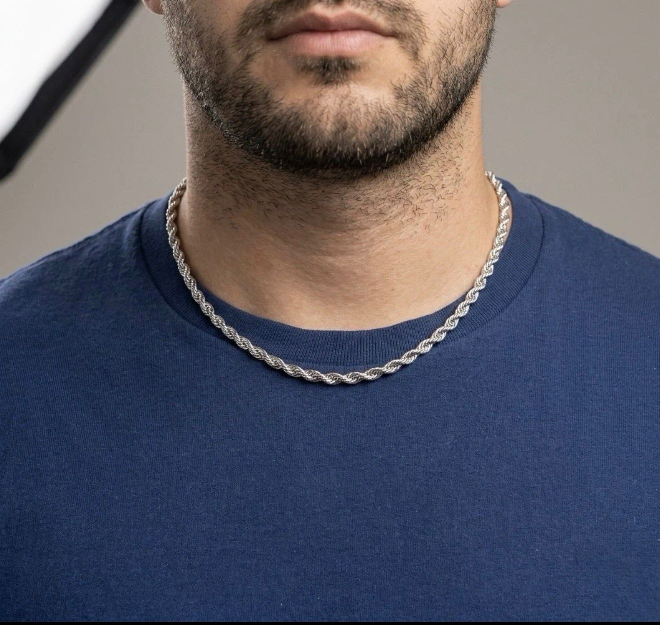 Classic 5mm Rope Chain Necklace 18” Silver Stainless Steel Unisex