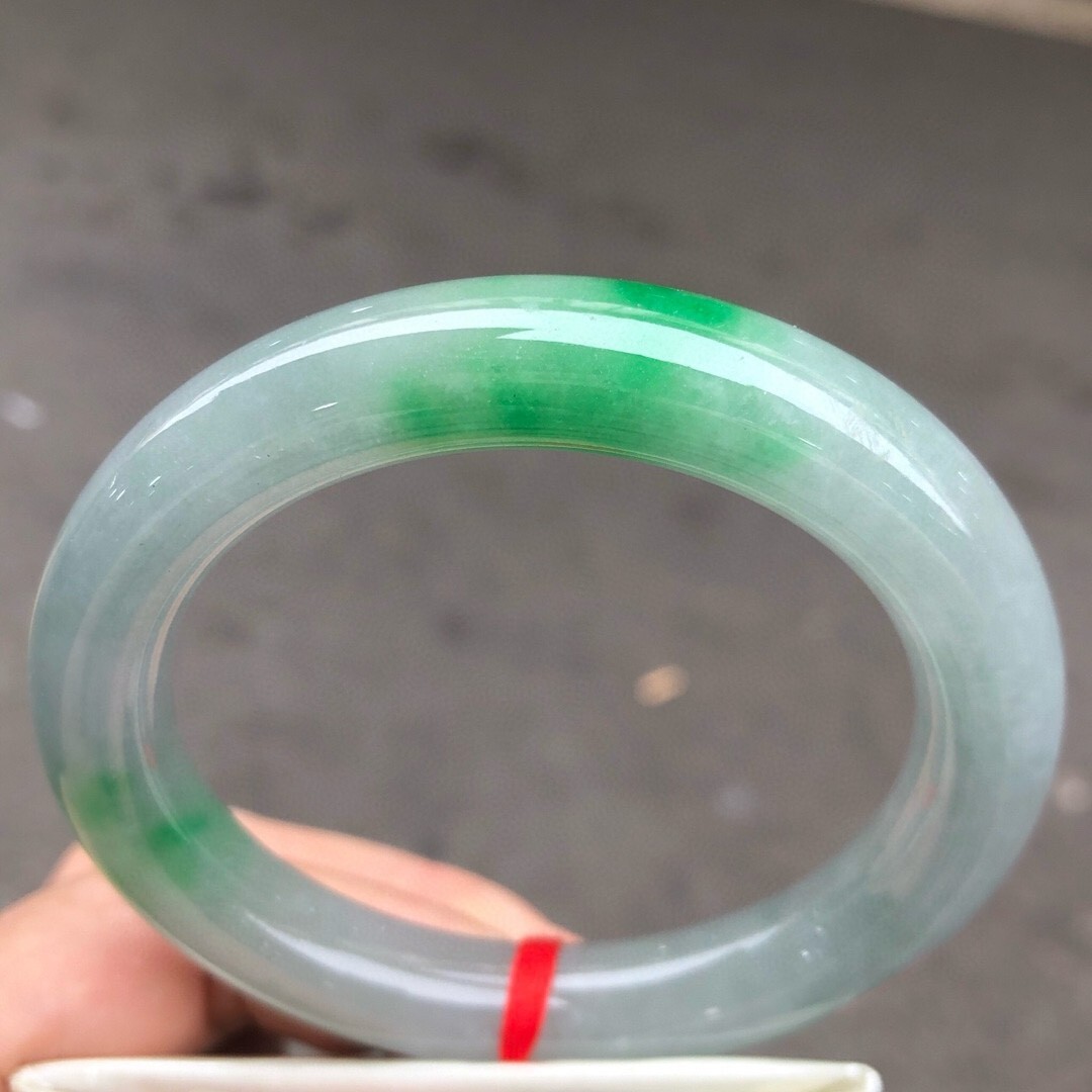 Nature White&Green flower Burmese Jade jadeite lucky amulet bracelet bangle 57mm
