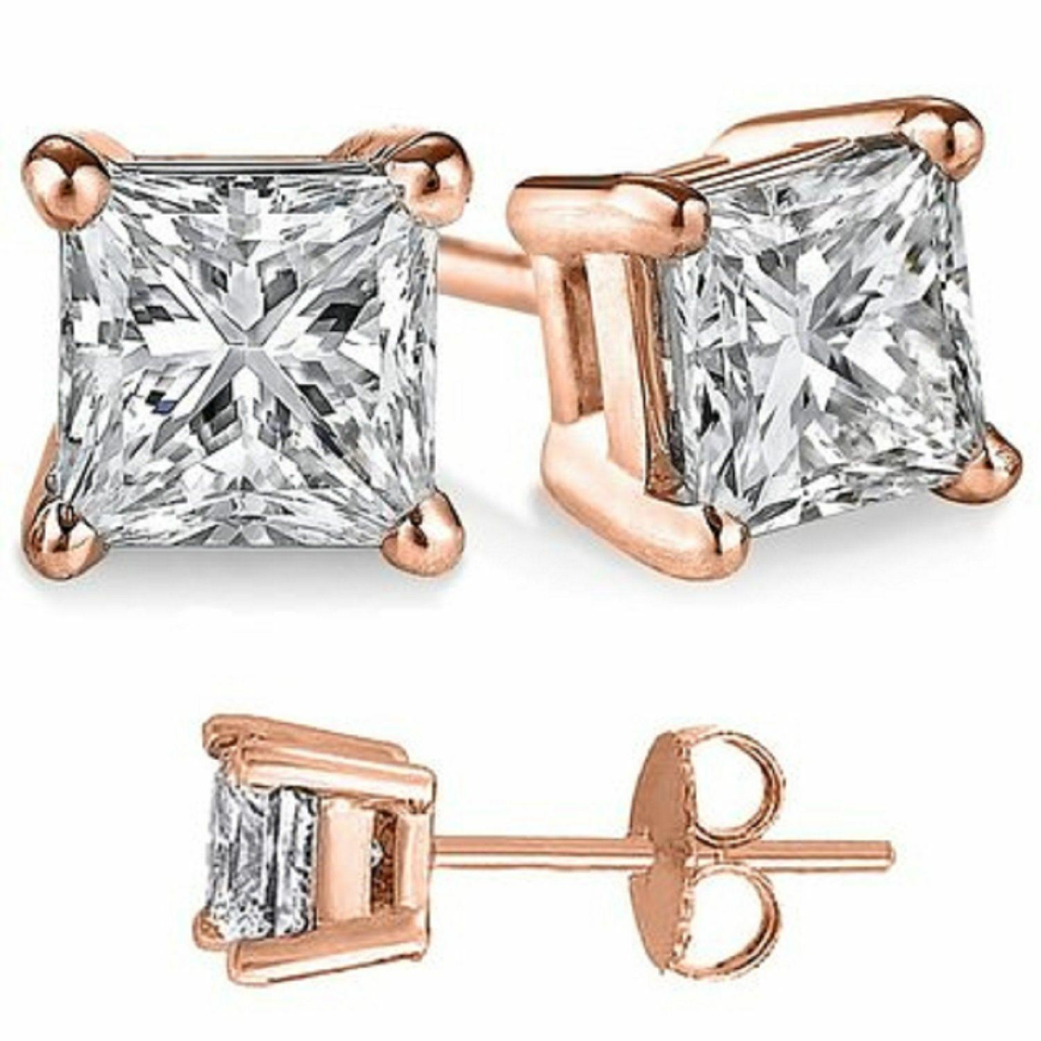 Sterling Silver Studs with D Color Internally Flawless Princess CZ in 3 Colors