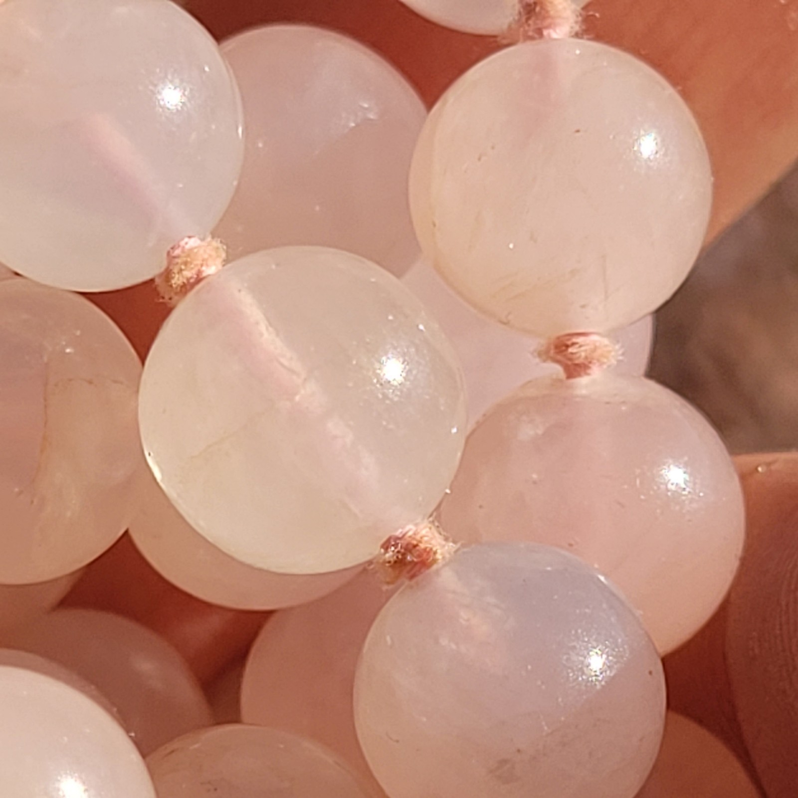 Hand-Knotted Natural Rose Quartz Bead Necklace with Carved Pendant 10mm 32″