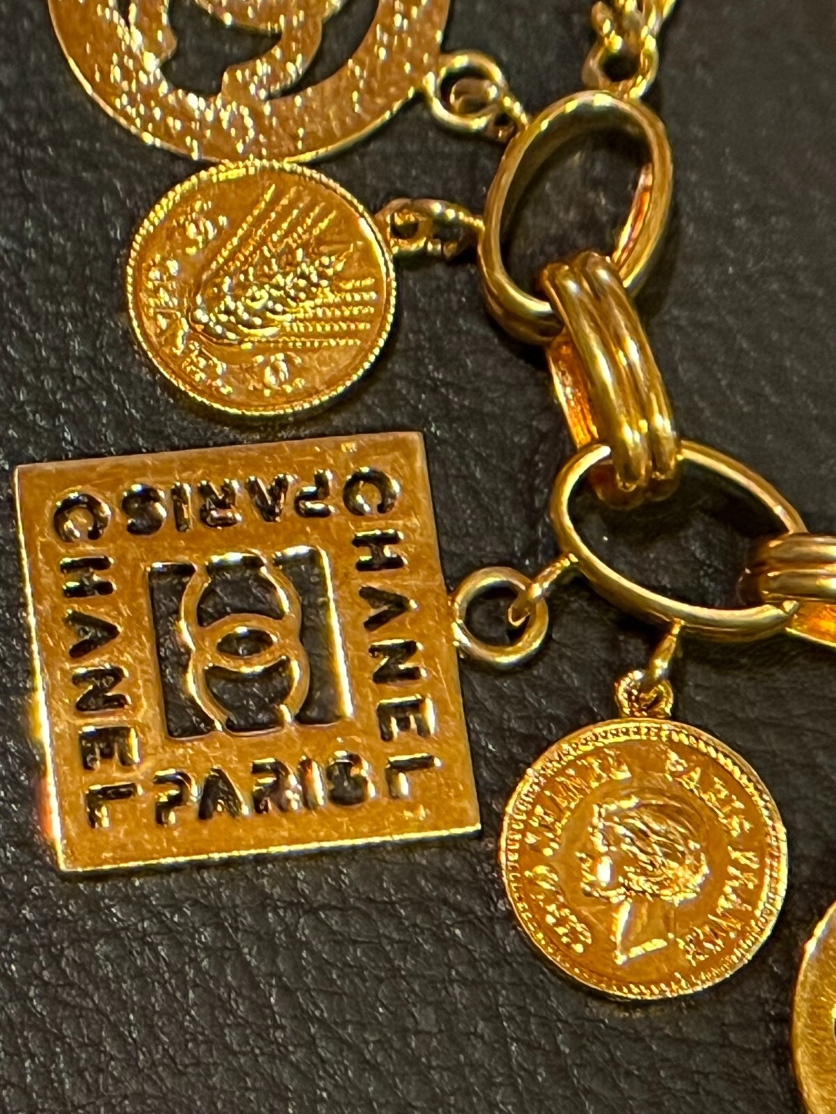 CHANEL Bracelet Bangle AUTH Coco Mark chain Logo Vintage Rare GOLD Icon 93A F/S