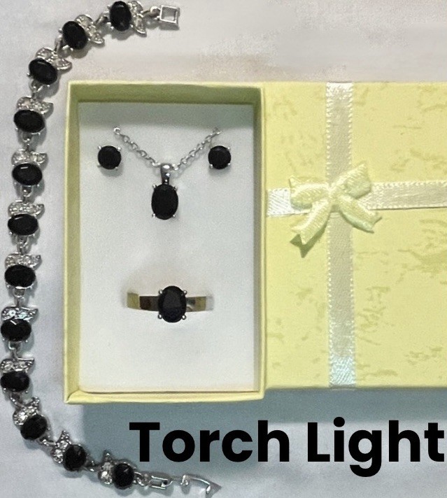 DEAL! Beautiful Black Onyx Necklace, Earrings, Bracelet, & Ring Size 11 Set