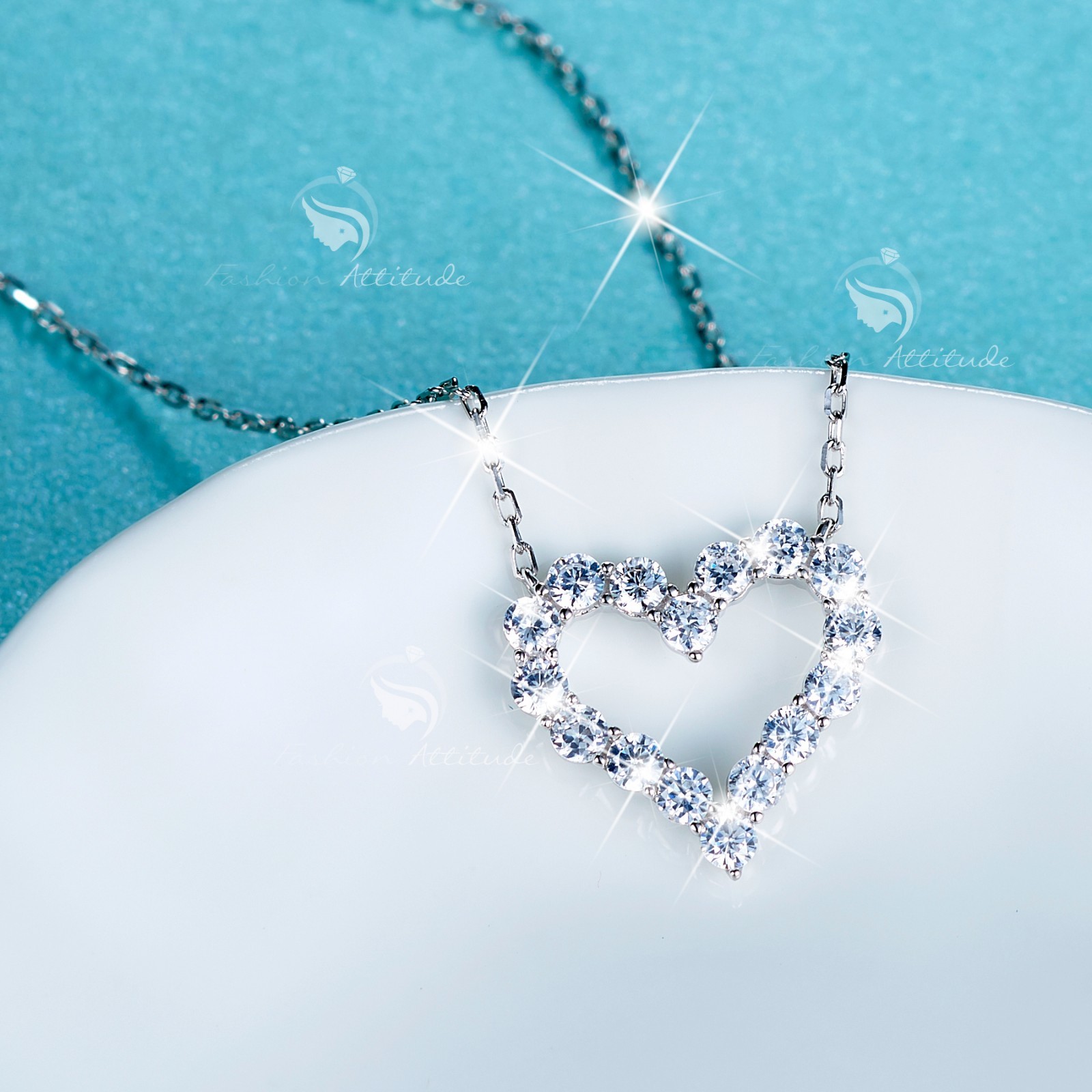 925 silver pendant simulated diamond love heart chain necklace 42.5cm