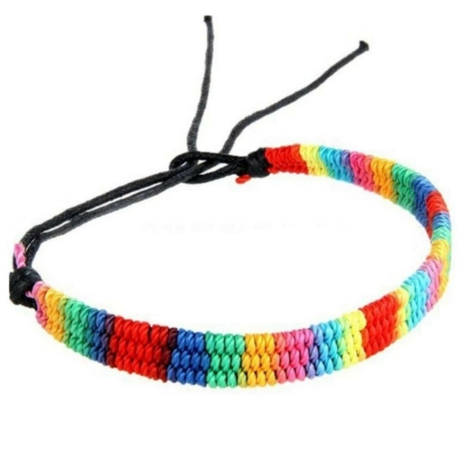 Boho Rainbow Stripe Woven Friendship Bracelet Anklet Pride LGBTQ+ Unisex Braided