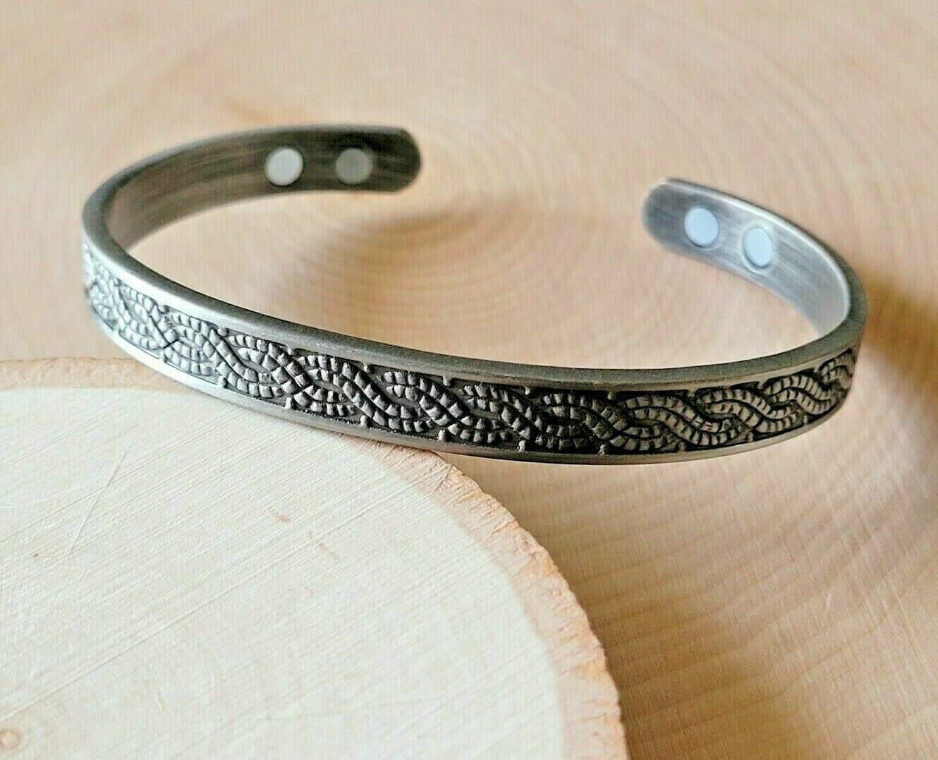 Silver Plated Copper Magnetic Bracelet Arthritis Therapy Cuff – Braided