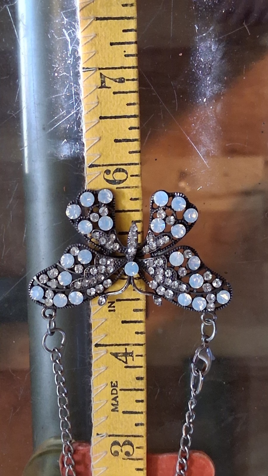 Vintage Style Silver Filigree Butterfly Anklet Faux White Opal Rhinestone