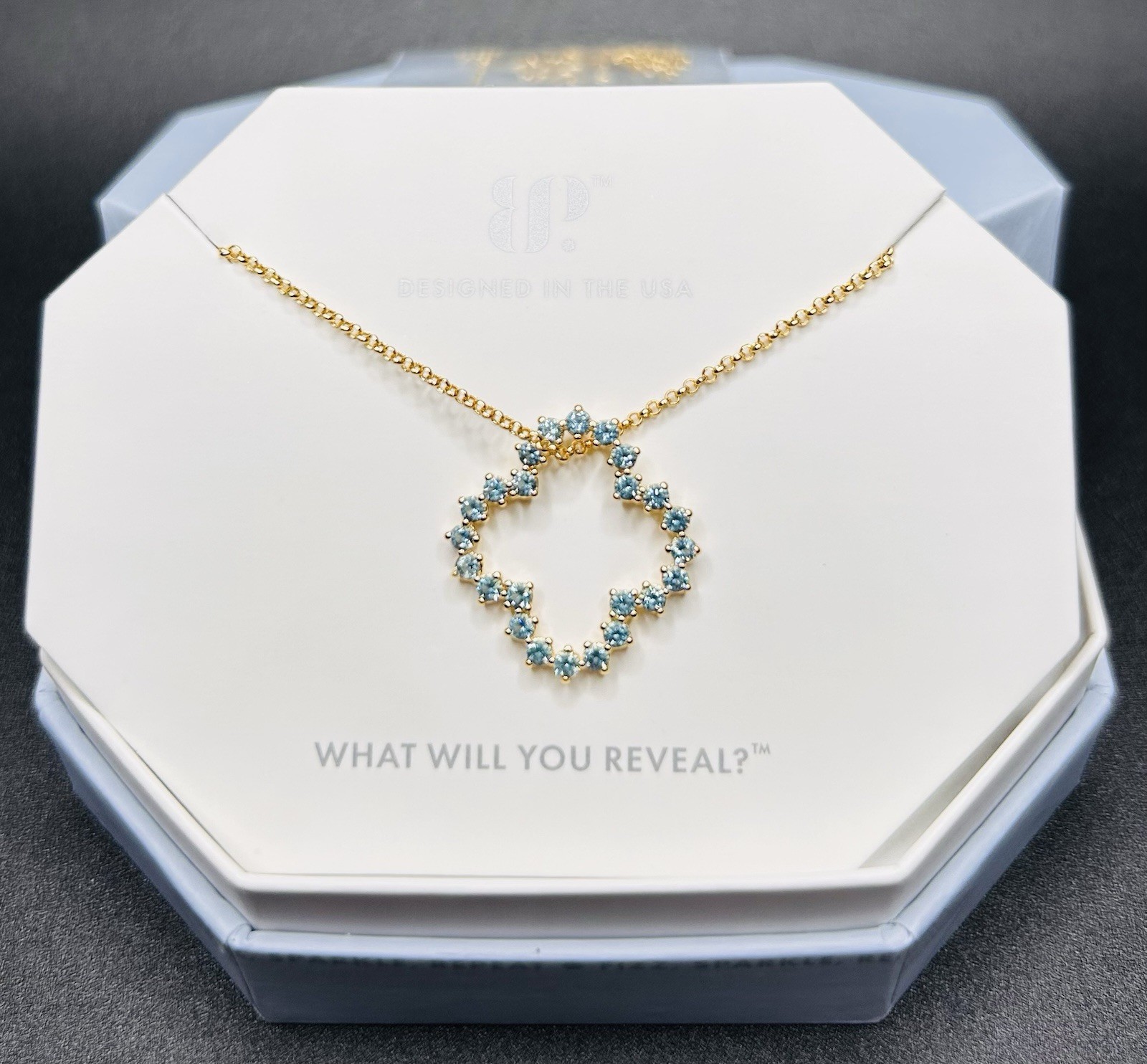 Bomb Party Clover Necklace “Round of Applause” NK34963 Paraiba Tourmaline Gold