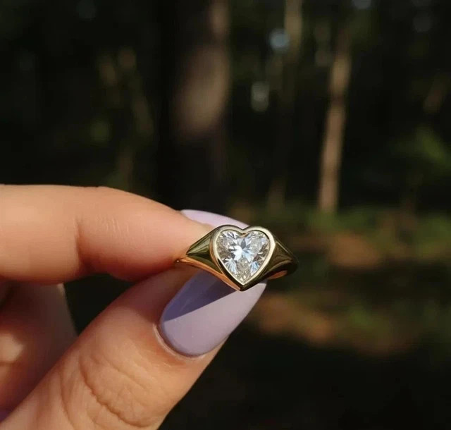 Heart Cut Simulated Diamond Fancy Wedding Band Ring In 14k Yellow Gold Plated