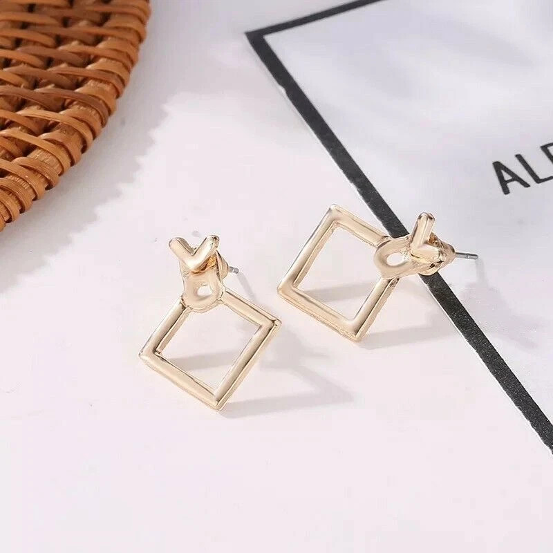 Creative Triangle Square Earrings Women Trendy Simple Minimalist Silver Plated