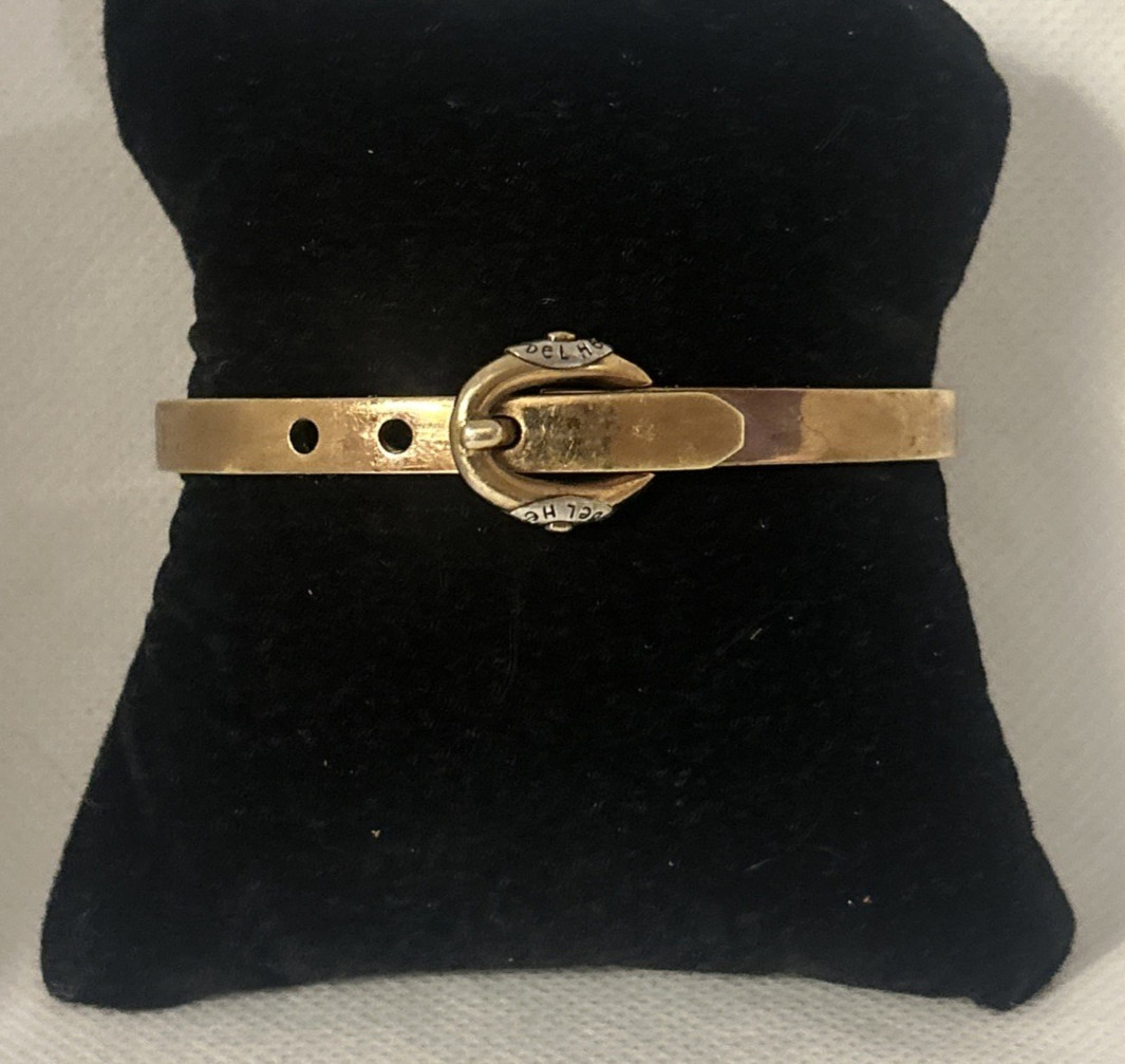 Henri Bendel Gold Tone Belt Buckle Bangle Bracelet Adjustable 6.5-7”