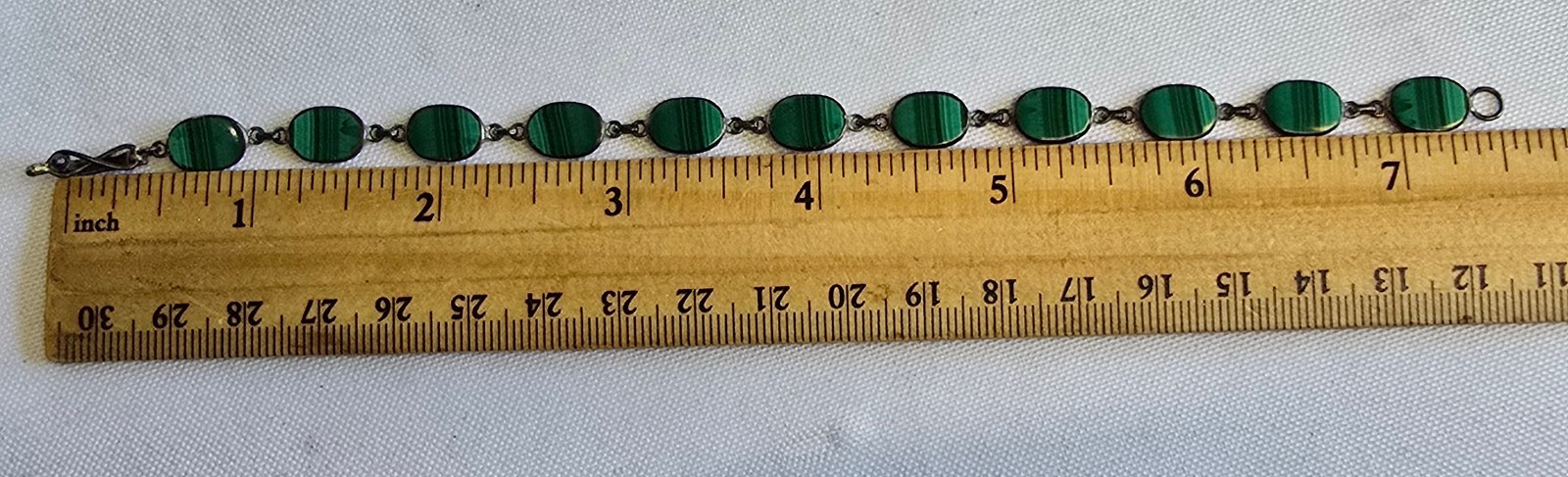 Sterling Silver Bracelet 7.4g Jewelry 7.5″ Malachite Look Unique Clasp *READ*