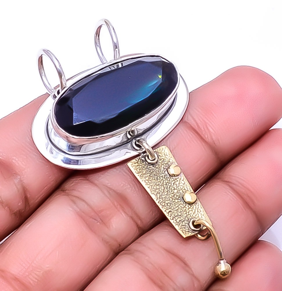 Bi-Colour Tourmaline 925 Silver Two Tone Jewelry Pendant 2.34″ P7 Christmas Gift