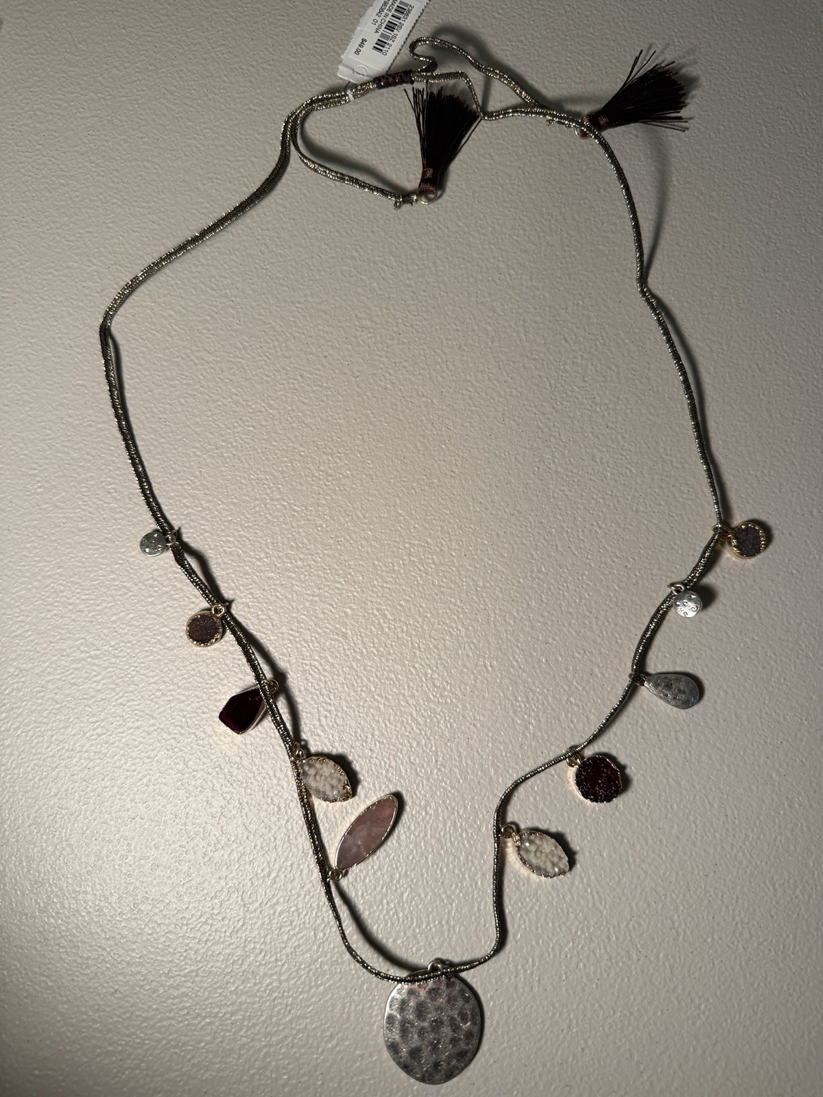 New J Jill Necklace Multi Stone Ruby Silvertone Pendant Artisan Boho Statement