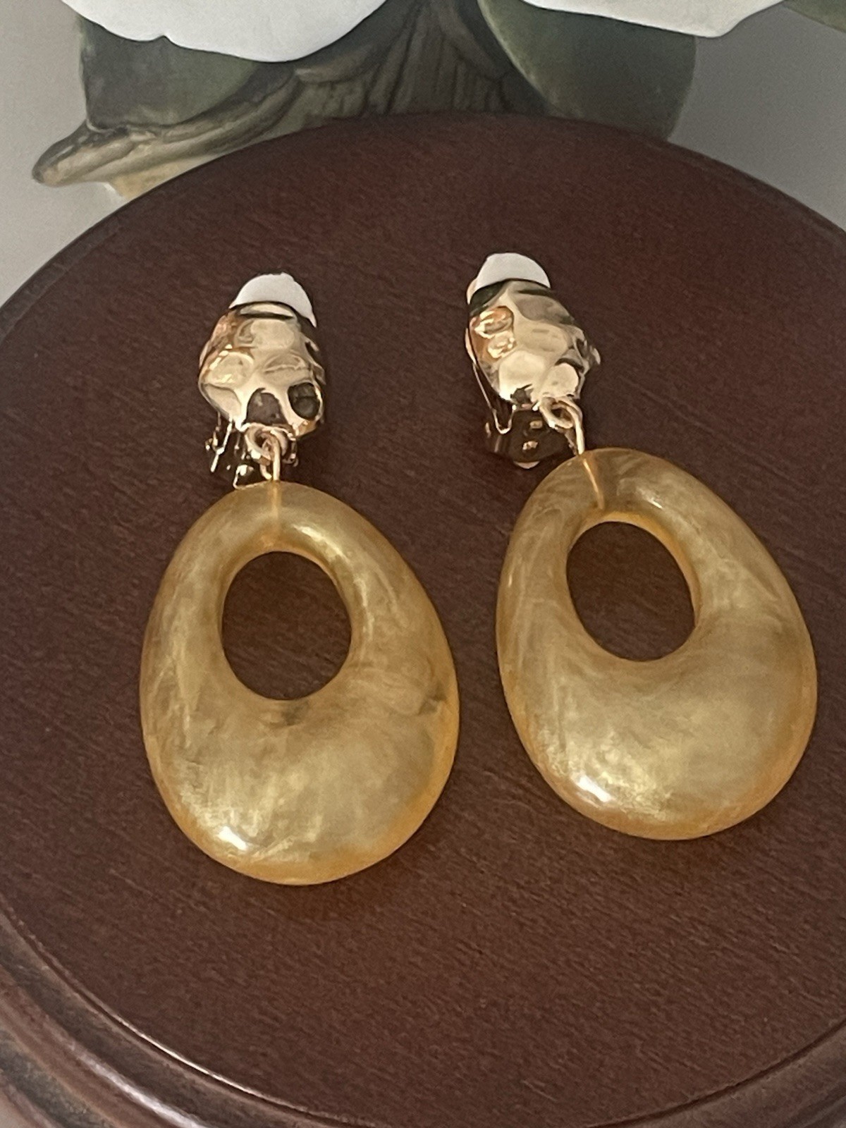 CLIP ON EARRINGS Drop Dangle Non Pierced Earrings Brown Beige Woven Raffia BOHO