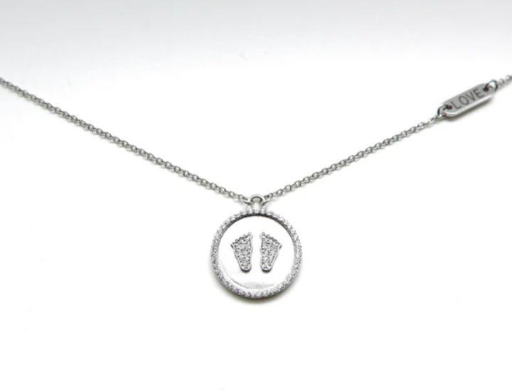 Lafonn Platinum Bonded Pave Baby Feet Pendant Necklace Sterling Silver New Mom
