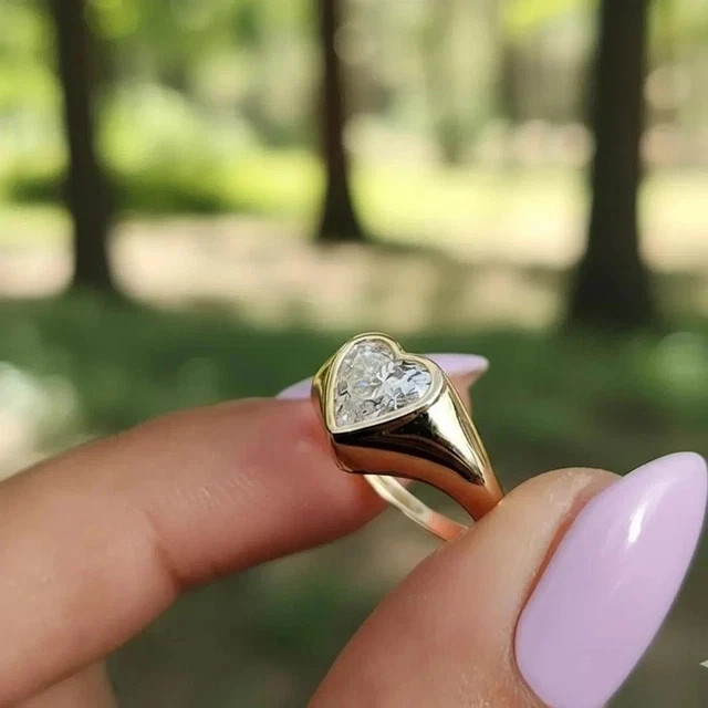 Heart Cut Simulated Diamond Fancy Wedding Band Ring In 14k Yellow Gold Plated