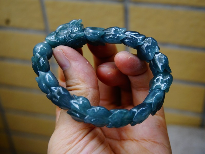 Certified Natural Grade A Jade Jadeite Dragon Bone Beaded Bracelet 7.5” 2203